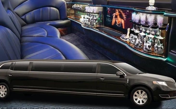 Lincoln stretch limousine cabin with facing leather seats