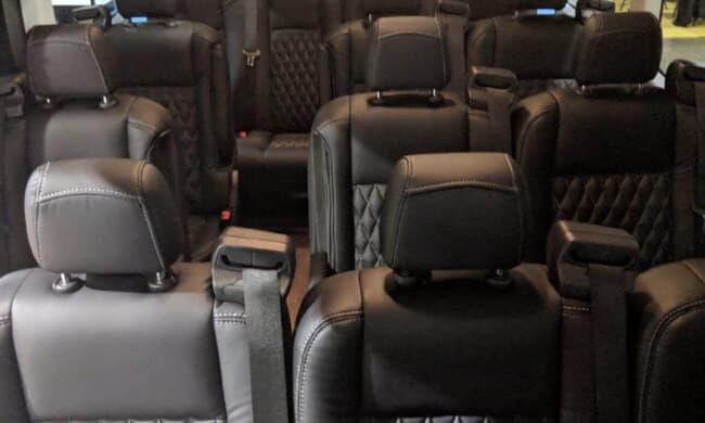 Mercedes Sprinter van cabin with leather captain's chairs